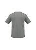 A men's short sleeve tee in grey featuring a logo and mesh detailing on the sides.