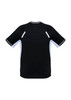 A black short sleeve tee with light blue accents and reflective details, featuring a logo.