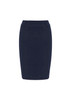 A fitted navy blue skirt with a waistband and subtle design details, featuring a brand logo. A fitted navy blue skirt with a waistband and subtle design details, featuring a brand logo.