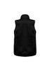 A black mens vest with a high collar, featuring a logo on the back. A black mens vest with a high collar, featuring a logo on the back.