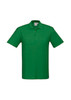 A green polo shirt featuring a collar and a logo on the chest. Suitable for casual or semi-formal wear.