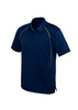 A navy short sleeve polo shirt with a sporty design and a logo on the chest.