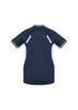A navy women's short sleeve tee with contrasting white accents and a logo on the back.