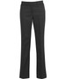 A pair of black relaxed pants with a fitted waist and flared leg, featuring a logo. Suitable for casual wear.