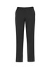 A pair of black slimline pants with a tailored fit, featuring pockets and a branded logo.