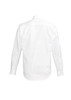 A white long sleeve button-up shirt with a plain back view, featuring a collar and buttoned cuffs.