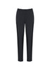 A pair of dark grey women's slacks with a slim fit and a waistband, featuring a casual yet stylish design.