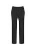 Black slim leg pants featuring a bandless waist design, suitable for casual or professional wear.