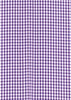 A purple and white gingham patterned fabric, suitable for a men's short sleeve button-up shirt. Features a logo.