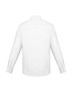 A white long sleeve button-up shirt with a classic fit, featuring a back view and button cuffs.