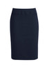 A lined skirt in dark navy, featuring a relaxed fit and a smooth, tailored design. Includes a logo.