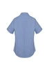 A short-sleeve button-up shirt in a blue checkered pattern with a back yoke and rolled sleeves.