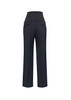 A pair of navy maternity pants featuring a high waistband and back pockets, with a logo present.