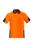A short sleeve polo shirt in hi-vis orange, featuring navy accents and a pocket. Includes a logo on the chest. A short sleeve polo shirt in hi-vis orange, featuring navy accents and a pocket. Includes a logo on the chest.