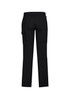 Black men's cargo pants with a straight leg and side pockets, featuring a logo on the waistband.