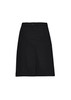 A black women's comfort waist cargo skirt with a fitted design and side pockets, featuring a button closure. A black women's comfort waist cargo skirt with a fitted design and side pockets, featuring a button closure.