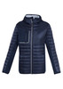 A navy unisex patrol jacket featuring a zip-up front and a chest pocket, with a contrasting grey lining.