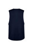A sleeveless tee in navy blue, featuring a smooth back design and a logo on the front. A sleeveless tee in navy blue, featuring a smooth back design and a logo on the front.