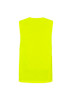 A bright yellow sleeveless tee designed for workwear, featuring a plain back and a logo.