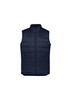 A navy blue men's alpine vest featuring a zip closure and two front pockets. It has a logo on it. A navy blue men's alpine vest featuring a zip closure and two front pockets. It has a logo on it.