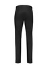 A pair of black tapered stretch chino pants featuring a back view, with pockets and a waistband. A pair of black tapered stretch chino pants featuring a back view, with pockets and a waistband.