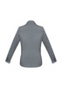 A grey women's button-up shirt with long sleeves, featuring a collar and button cuff details, with branding.