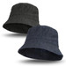 Beverley Denim Bucket Hats in dark grey and navy blue, featuring a simple design and a logo.