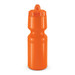 A drink bottle in bright orange with a squeezable design and a flip-top cap.