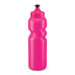 A drink bottle in bright pink, featuring a textured grip and a black push-pull lid.