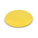 A yellow flying disc featuring a smooth surface and raised concentric rings.