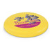 A yellow frisbee with purple floral designs and the text "Beach Side Life and Sport." A yellow frisbee with purple floral designs and the text "Beach Side Life and Sport."