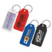Four budget key rings in various colours: red, blue, black, and white, each featuring a logo or branding. Four budget key rings in various colours: red, blue, black, and white, each featuring a logo or branding.