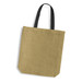A jute tote bag with coloured black handles, featuring a textured natural finish.