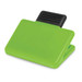 A green magnetic clip with a black grip section, designed for securing papers or notes.