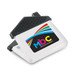 A white magnetic clip shaped like a house with a black top and a logo. Suitable for office use. A white magnetic clip shaped like a house with a black top and a logo. Suitable for office use.