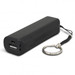 A black power bank featuring USB and USB-C ports, with a keyring attachment for easy portability. A black power bank featuring USB and USB-C ports, with a keyring attachment for easy portability.