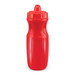 A drink bottle in a vibrant red color with a sports cap and ergonomic design, suitable for easy grip and use.
