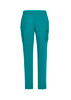 Teal straight leg scrub pants with side pockets and an elastic waistband, featuring a logo. Teal straight leg scrub pants with side pockets and an elastic waistband, featuring a logo.