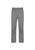 A pair of black and white striped track pants with an elastic waistband and straight legs.
