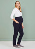 A maternity scrub pant in navy blue, designed for women, featuring side pockets and a comfortable fit. A maternity scrub pant in navy blue, designed for women, featuring side pockets and a comfortable fit.