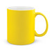 A bright yellow coffee mug with a smooth finish and a sturdy handle.