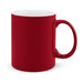 A red coffee mug with a glossy finish and a sturdy handle.