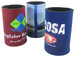 Three coloured can coolers featuring various designs and logos, in red, blue, and a multi-coloured option. Three coloured can coolers featuring various designs and logos, in red, blue, and a multi-coloured option.