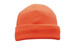 A luminescent safety beanie in bright orange, featuring a folded brim and a plain design.
