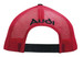 A red cap with a mesh back, featuring a logo. The adjustable strap is visible at the back. A red cap with a mesh back, featuring a logo. The adjustable strap is visible at the back.
