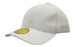 A white cap with a mesh back and a round logo on the front.