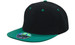 A two-tone cap with a black body and teal brim, featuring a branded logo on the front. A two-tone cap with a black body and teal brim, featuring a branded logo on the front.