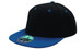 A two-tone cap featuring a black crown and a blue brim, with a logo on the front. A two-tone cap featuring a black crown and a blue brim, with a logo on the front.