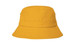 A yellow kids' bucket hat with a wide brim and an interior sweatband. Features a branding logo.