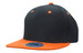 A black cap with an orange visor and button, featuring a logo on the brim. A black cap with an orange visor and button, featuring a logo on the brim.